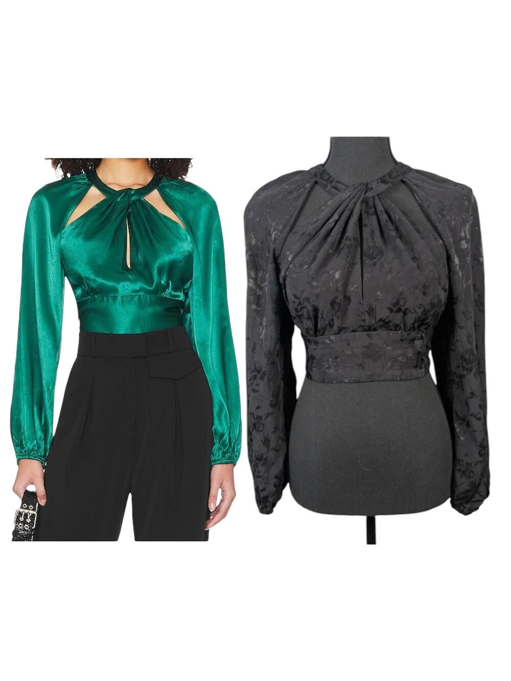 ASTR The Label Black Floral Embossed Jacquard Long Sleeve Tie Back Cutout Top